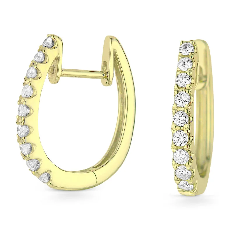 Drop Earrings with Textured Surface -18" 0.45Ct White Diamond Hoops Earrings In 14K Yellow Gold