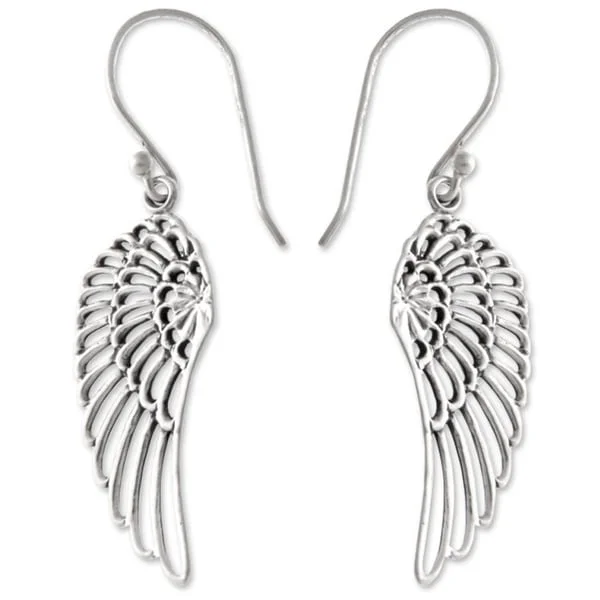 Screw Back Drop Earrings for Security -Handcrafted Sterling Silver 'Wings' Earrings (Indonesia)