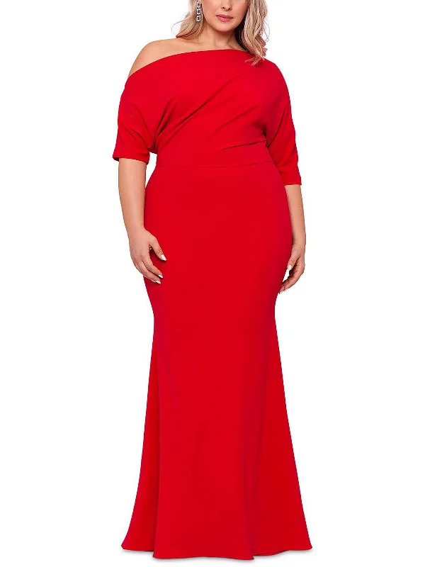 Valentine's Day Dresses for Romance -Plus Womens Off-The-Shoulder Maxi Evening Dress