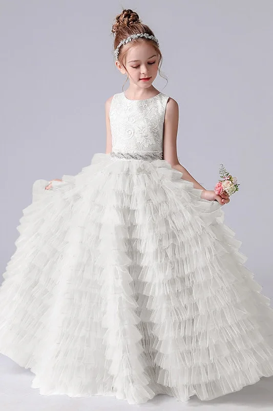 Shift Dresses for Simple Look -A-line/Princess Scoop Neck Sleeveless Tulle Flower Girl Dress 671801710383