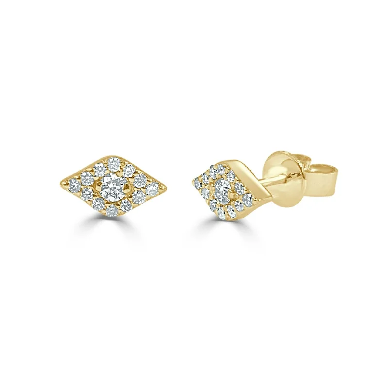 Maximalist Drop Earrings for Bling -Joelle Collection Diamond Evil Eye Studs Earrings 14K Yellow Gold 1/4ct