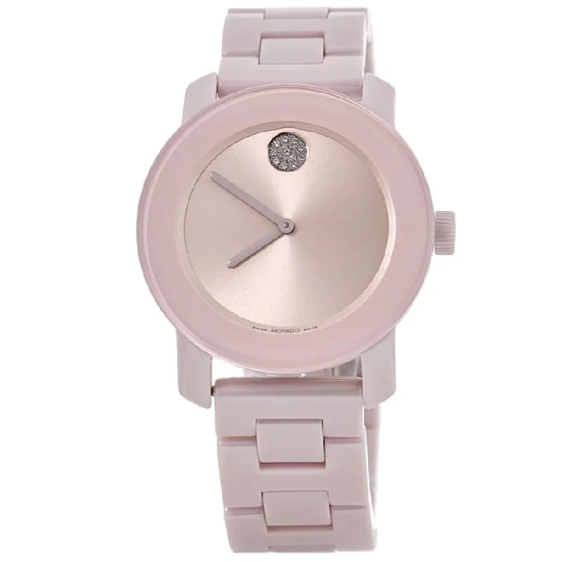 Minimalist watches for women with simple face and sleek, modern design -Movado Bold Pink Blush Dial Ceramic Bracelet  Women's Watch 3600804