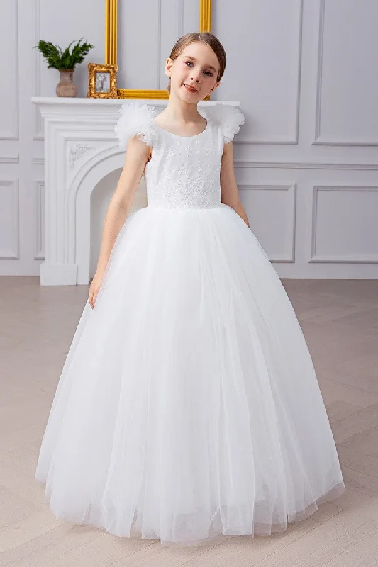 Fashionable Dresses for Style -A-Line Scoop Neck Sleeveless Maxi Tulle Flower Girl Dresses 836516933500