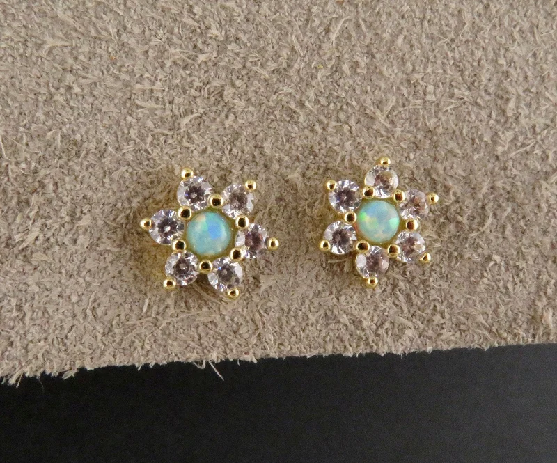 Drop Earrings for Wellness Routine -Mini Opal Flower Post Earrings