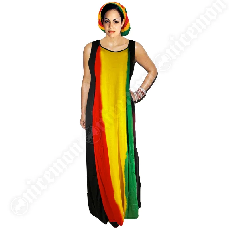 Maxi Dresses for Elegant Style -Reggae Rasta Colors Ladies Ethnic Africa Caribbean Jamaica Beach Maxi Long Dress