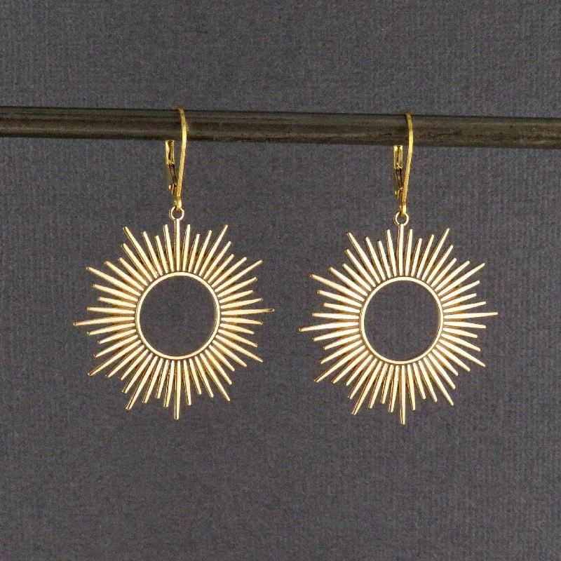 Hypoallergenic Drop Earrings for Sensitive -Gold Sunburst Earrings