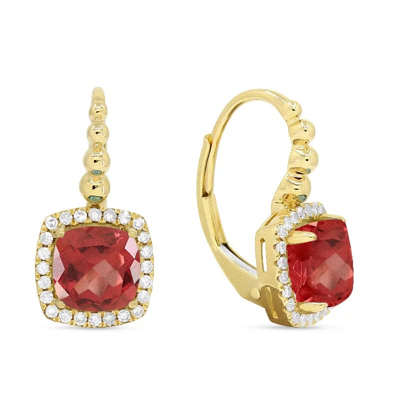 Gemstone and Diamond Drop Earrings for Opulence -6Mm 2.72Ct Created Padparadscha Drop/dangle Earrings In 14K Yellow Gold