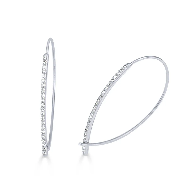 Drop Earrings for Evening Gown -Joelle Collection Diamond Thread Hoop Earrings 14K White Gold 1/3 CT TDW