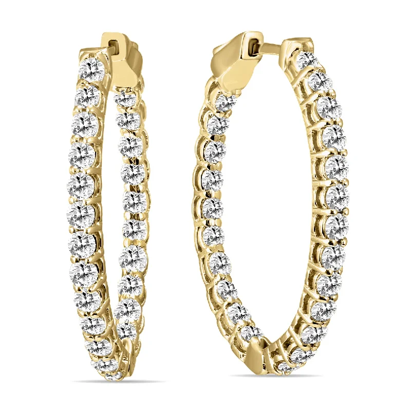 Drop Earrings for Bridesmaids Look -2 Carat Tw Oval Diamond Hoop Earrings With Push Button Locks In 14K Yellow Gold