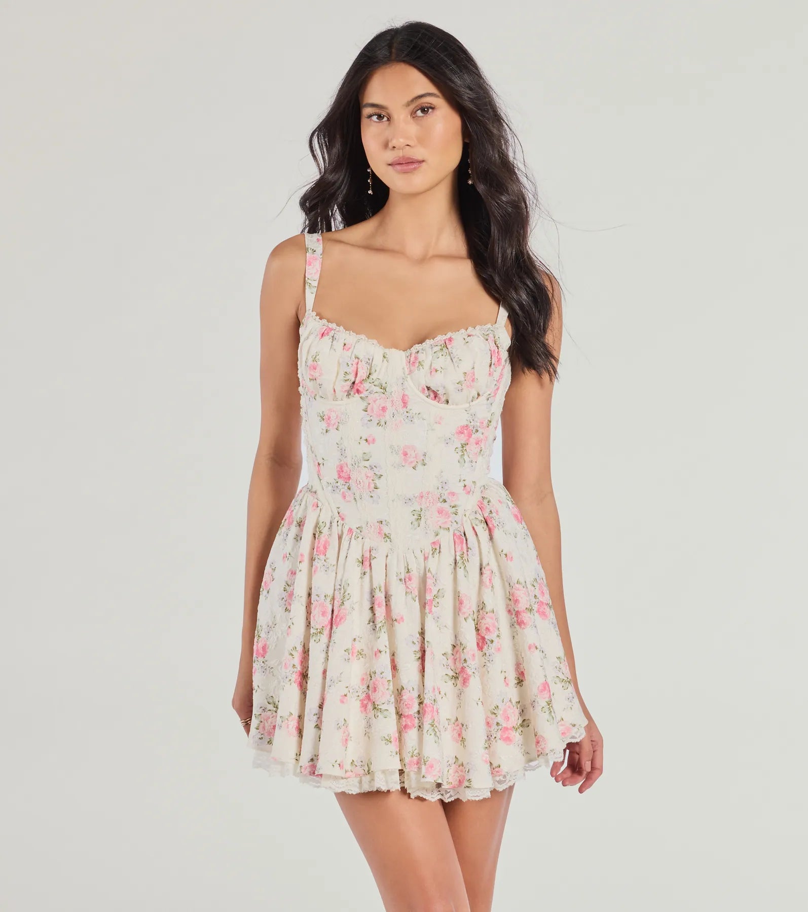 Minimalist Dresses for Simplicity -Stroll The Gardens Floral Corset Lace Skater Dress