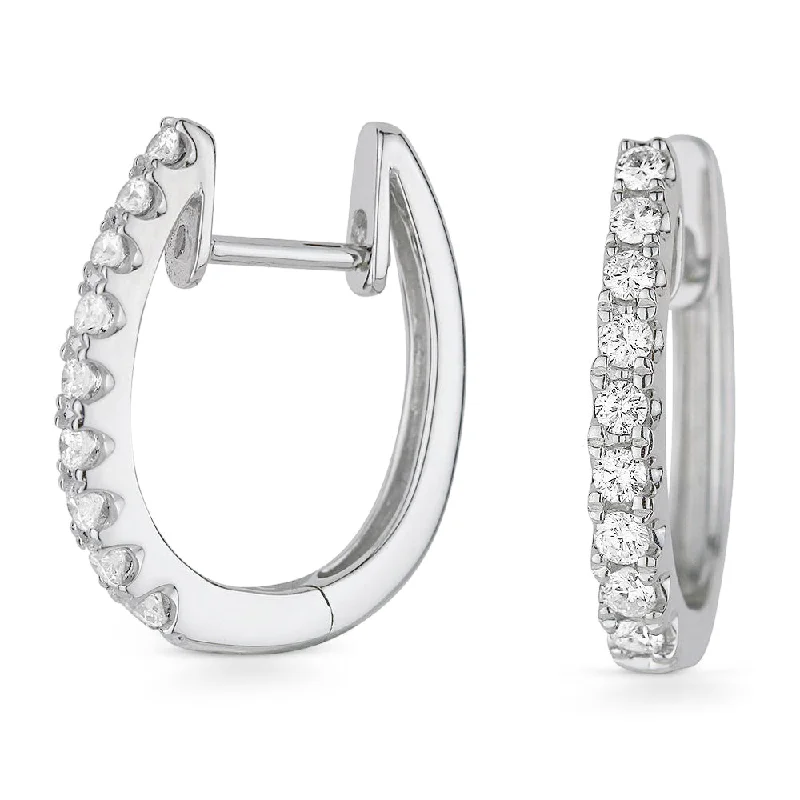 Small Drop Earrings for Delicate -0.45Ct White Diamond Hoops Earrings In 14K White Gold