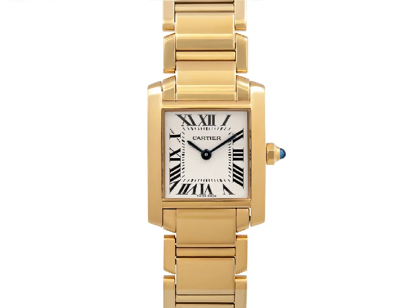 Classic round face watches for women with simple and clean dial -Cartier 'Tank Française' Watch in 18K Gold, 20 mm