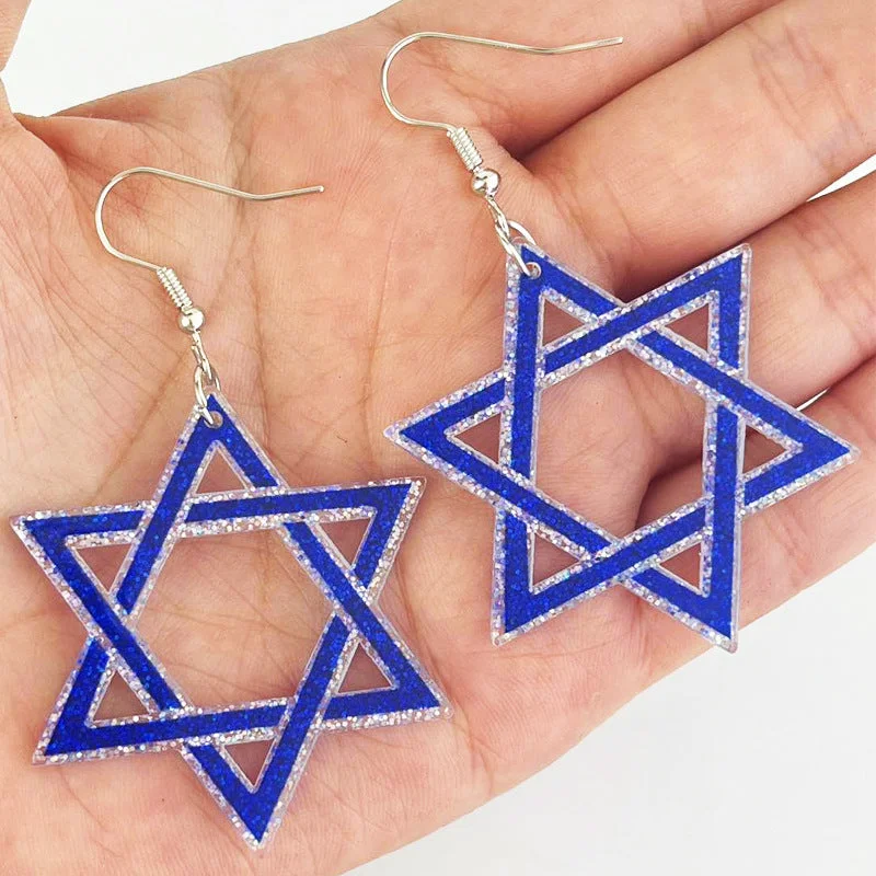 Maximalist Drop Earrings for Bling -Wholesale 2 pairs/pack Hanukkah six-pointed star acrylic earrings