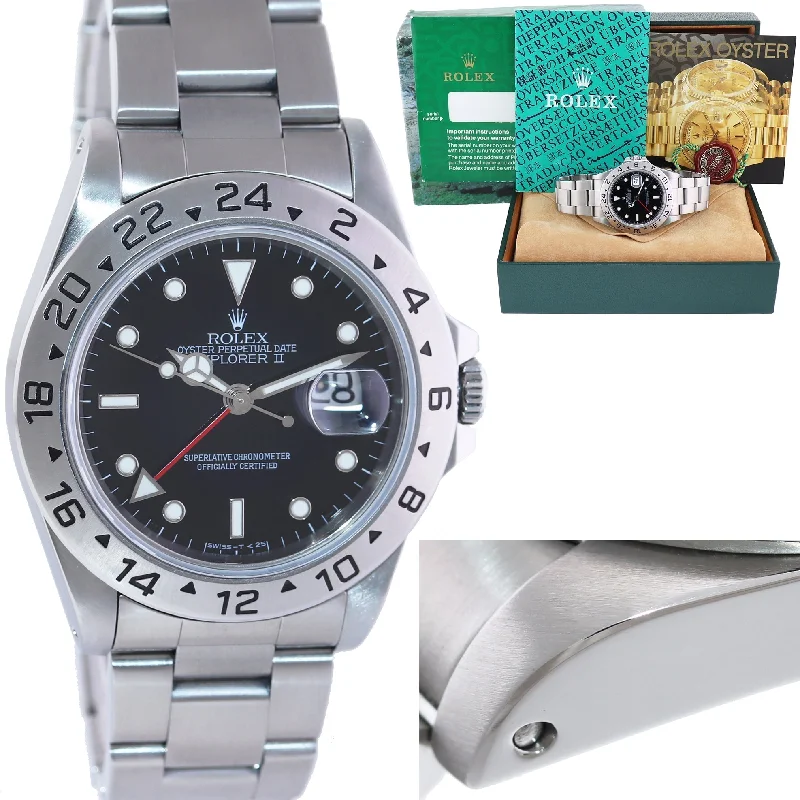 Fashionable smartwatch for women with customizable bands and sleek interface -1995 MINT Rolex Explorer II 16570 Stainless Steel Tritium Black Dial GMT 40mm Watch Box