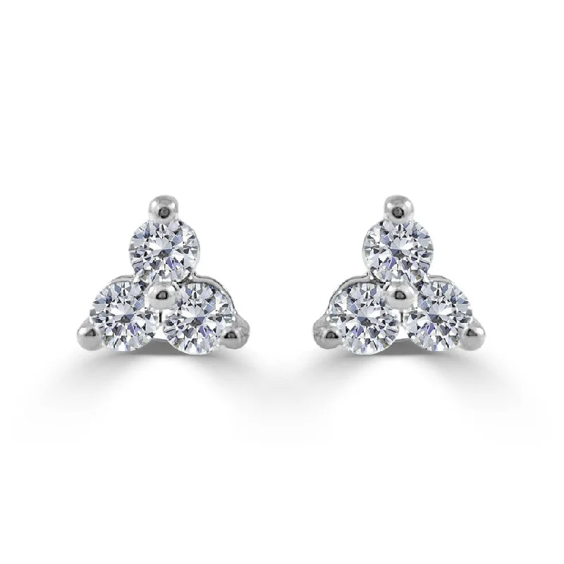 Waterproof Drop Earrings for Outdoor -Joelle Collection Three Stone Diamond Studs Earrings 14K White Gold 1.4ct TDW