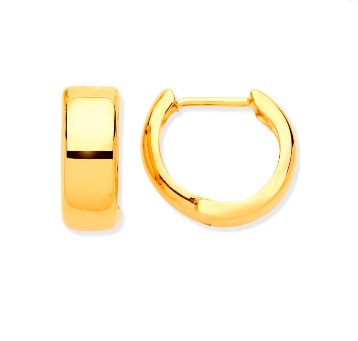 Drop Earrings with Wave Designs -The Gold Huggies (13mm) - 9ct Yellow Gold