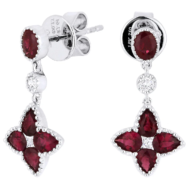 Geometric Drop Earrings for Trend -18" 1.74Ct Ruby Drop/dangle Earrings In 18K White Gold