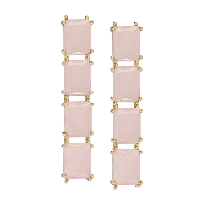 Drop Earrings with Etched Designs -Victoria Townsend Gold Plated Simulated Rose Quartz Long Drop Earrings