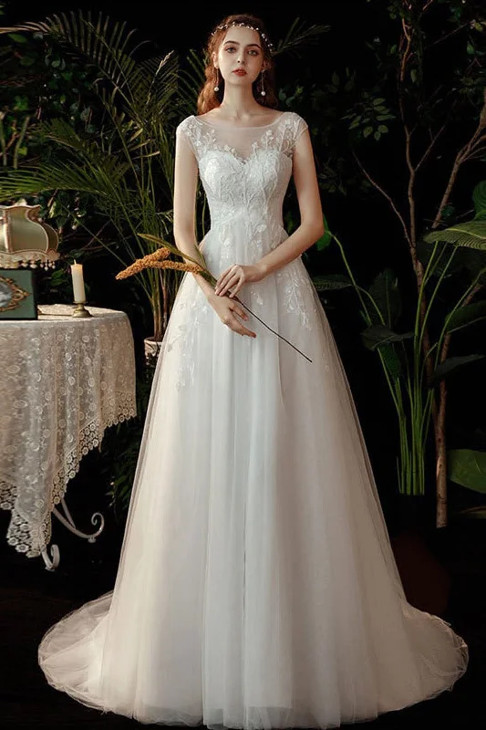 Graduation Dresses for Milestone -A-Line Sweep-Brush Train Lace Tulle Wedding Dress 639357461992