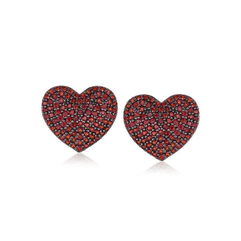 Drop Earrings with Floral Motifs -Ross-Simons Garnet Heart Earrings in Sterling Silver