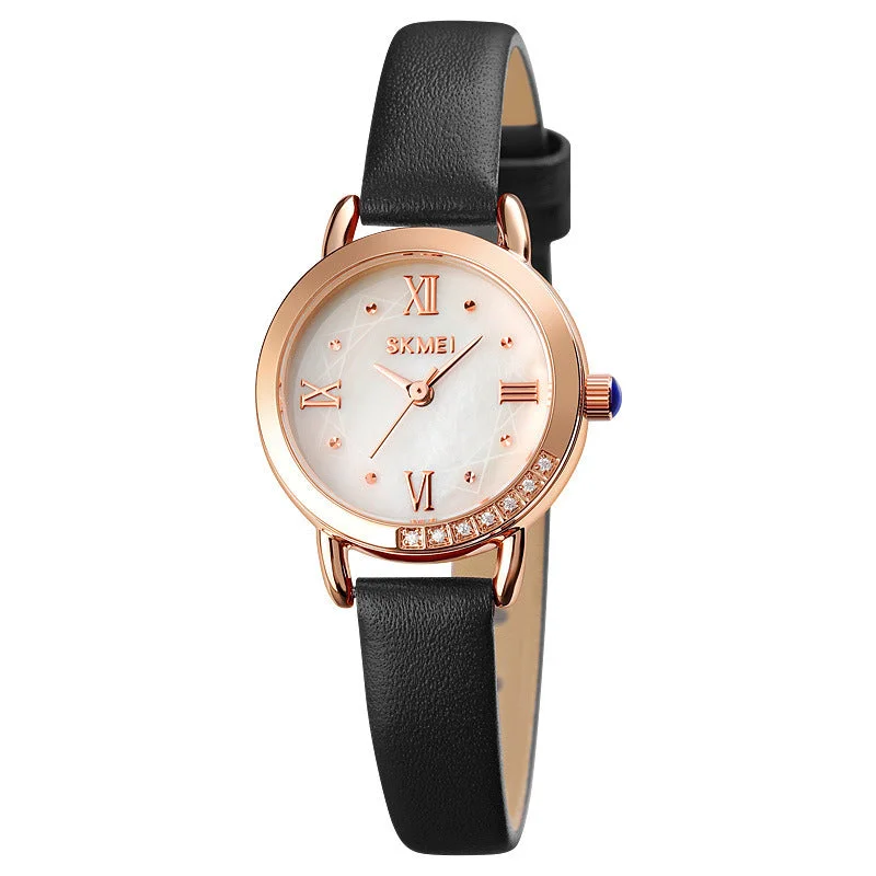 Leather band watches for women with elegant simplicity for all occasions -Small Strap Exquisite Waterproof Ladies Hand Quartz Round Female Student Leather Small Round Watch