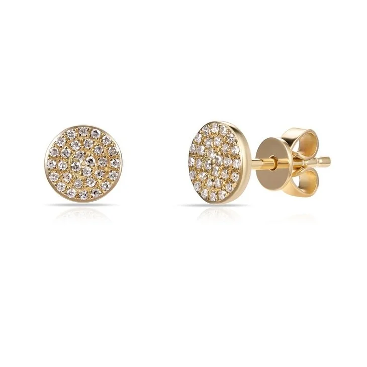 Drop Earrings with Leaf Motifs -Joelle Collection Diamond Round Pave Disc Studs Earrings 14K Gold 1/5 ct. TDW