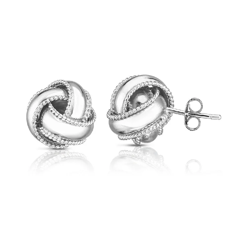 Drop Earrings for Shopping Trip -Curata 925 Sterling Silver Rhodium 13mm Rope Edged Love Knot Post Earrings