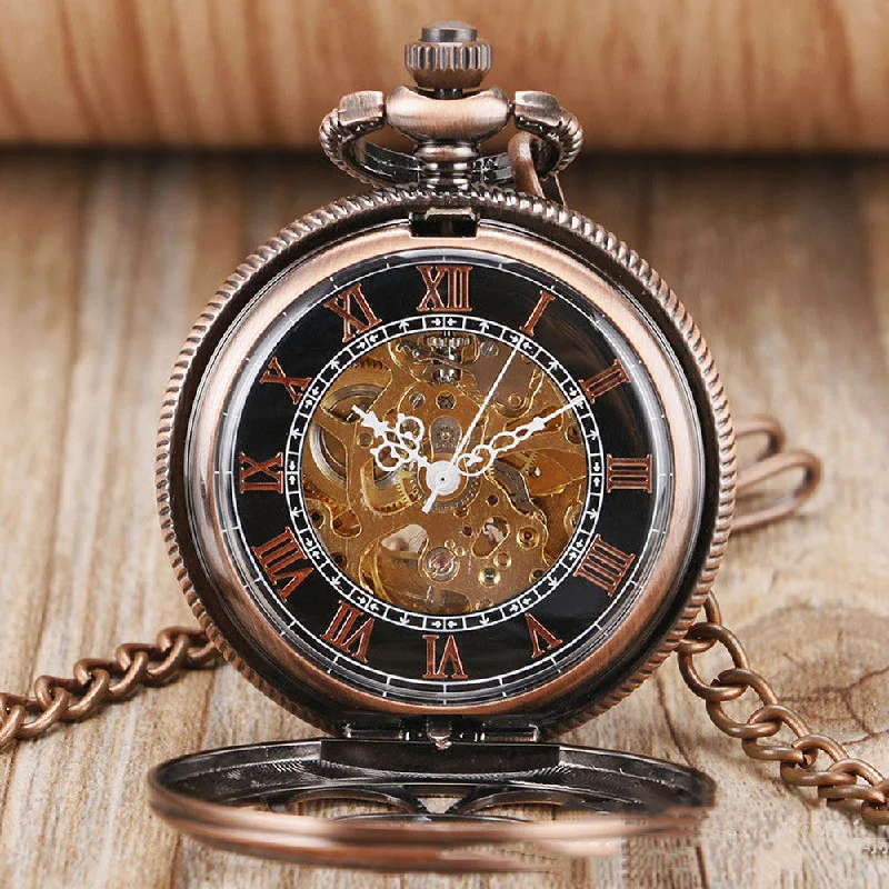 Black dial watches for men with minimalist style and modern appeal -Skeleton Sun Flower Automatic Mechanical Pocket Watch