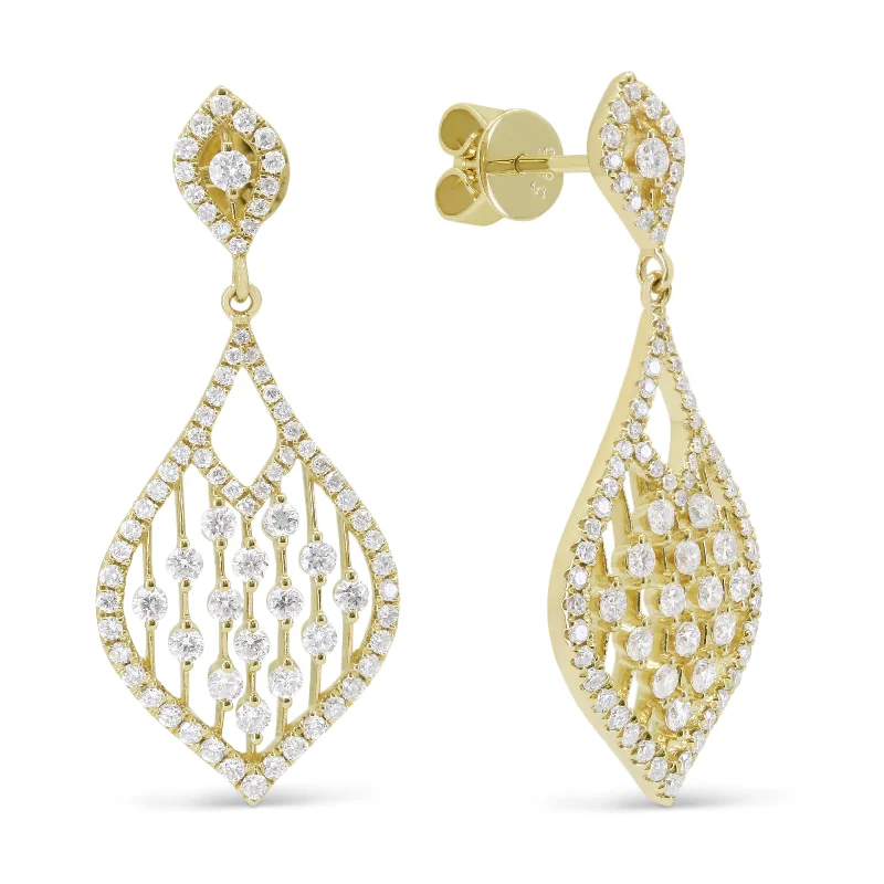 Drop Earrings for Yoga Session -1.07Ct White Diamond Drop/dangle Earrings In 14K Yellow Gold