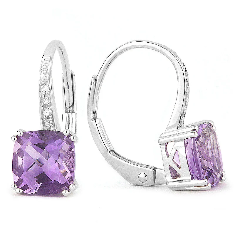 Drop Earrings with Debossed Designs -18" 1.85Ct Amethyst Drop/dangle Earrings In 14K White Gold