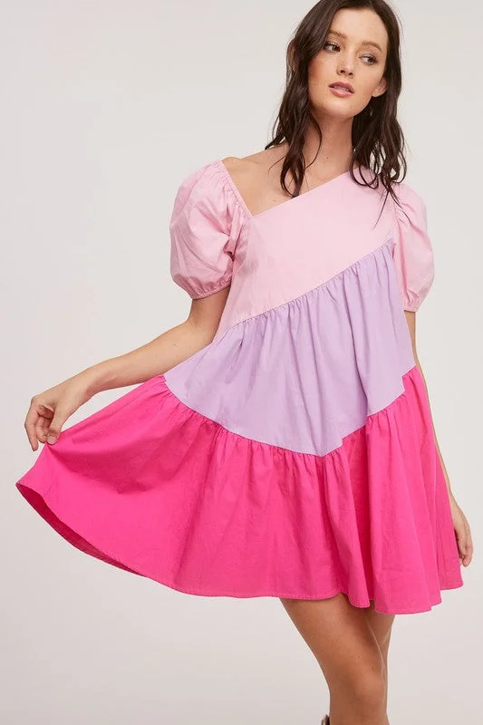 Ball Gown Dresses for Glamour -Colorblock Delight Pink Babydoll Dress