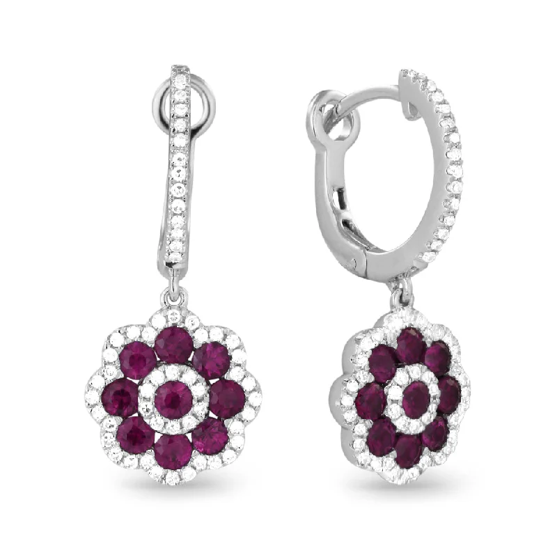 Rhinestone Drop Earrings for Sparkle -1.06Ct Ruby Drop/dangle Earrings In 14K White Gold