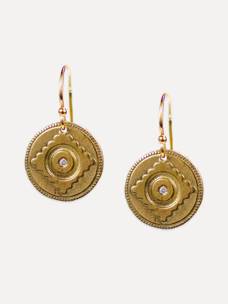 Drop Earrings with Etched Designs -Leela Gold Earrings - "Divine Grace"