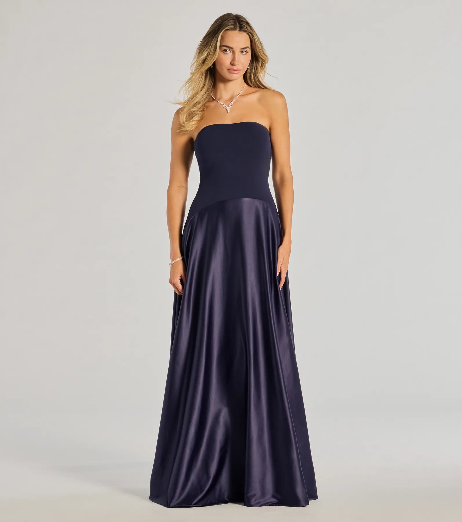 Black Dresses for Versatile -Madi Strapless Crepe Satin A-Line Formal Dress