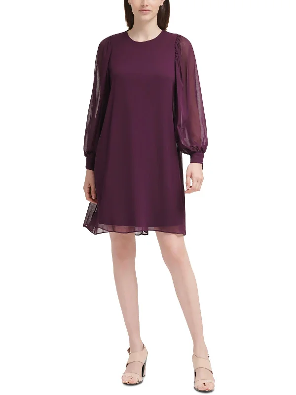 Long-sleeved Dresses for Coverage -Petites Womens Chiffon Shift Dress