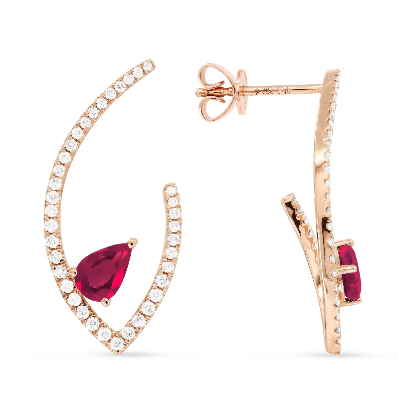 Animal Print Drop Earrings for Fun -18" 1.06Ct Ruby Drop/dangle Earrings In 14K Rose Gold