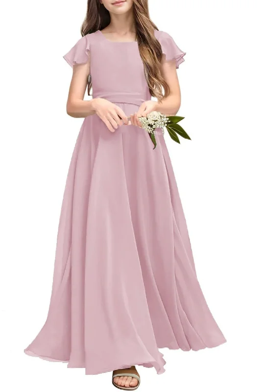 Maximalist Dresses for Bling -Junior Bridesmaid Dress Short Sleeve Prom Gown B0C14DFKQ2