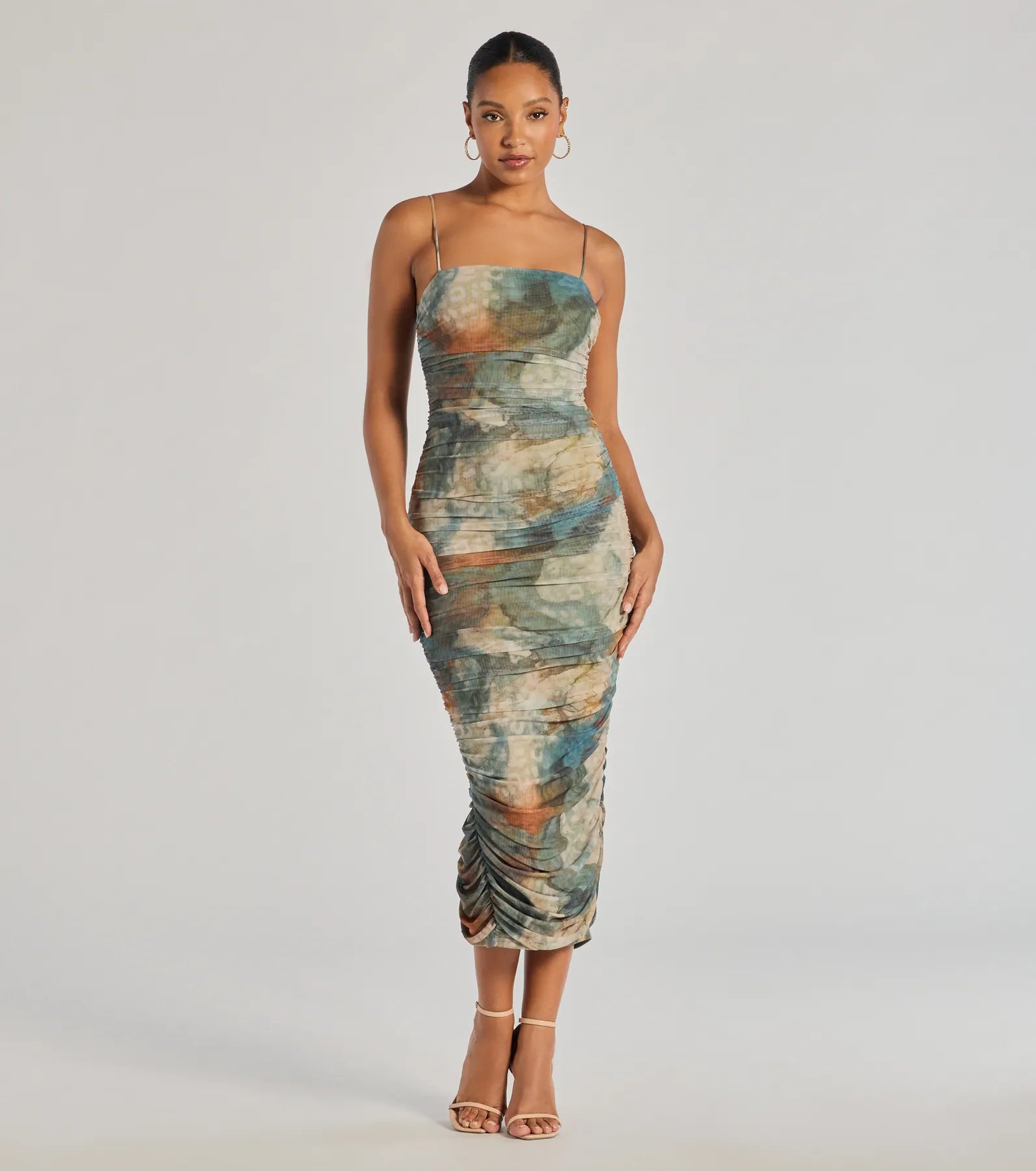 Contemporary Dresses for Fashion -Muse Dream Abstract Print Ruched Midi Dress