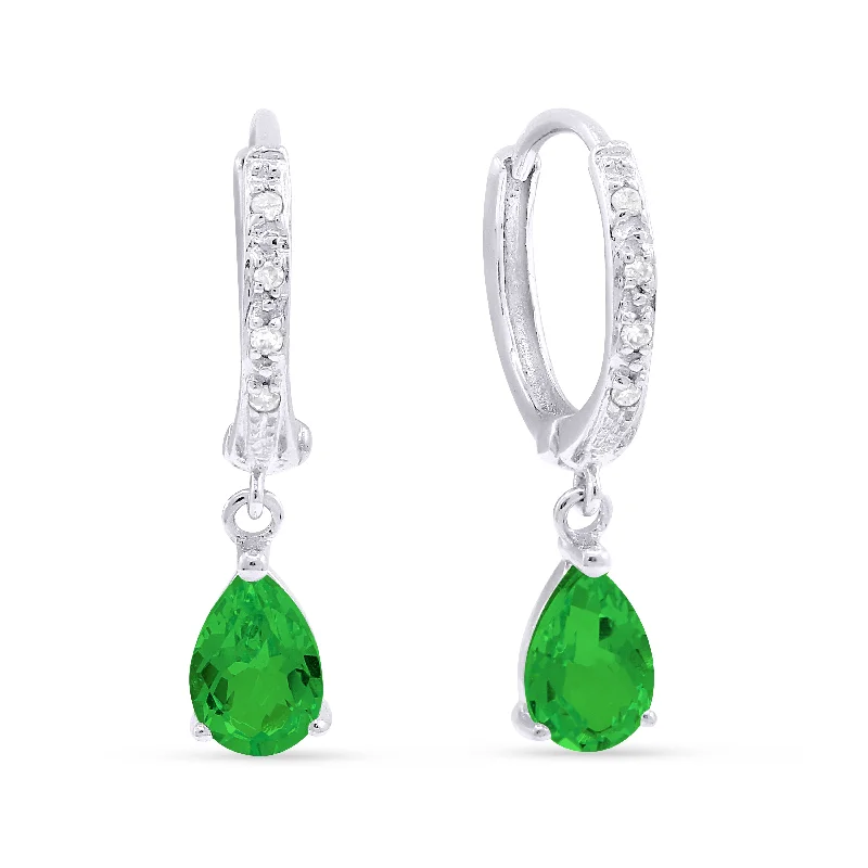 Leverback Drop Earrings for Comfort -1.1Ct Created Emerald Drop/dangle Earrings In 14K White Gold