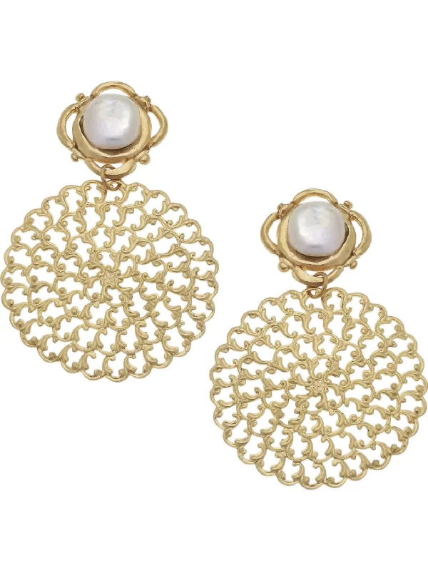 Drop Earrings for Travel Look -Pearl Filigree Clip Earrings In Gold