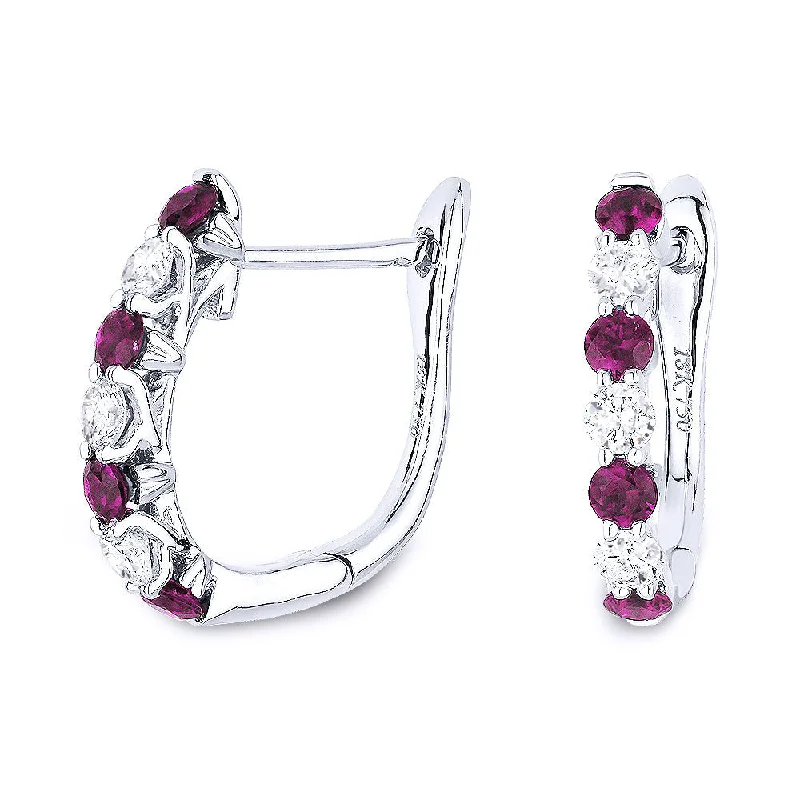 Crystal Drop Earrings for Sparkle -0.49Ct Ruby Hoops Earrings In 14K White Gold