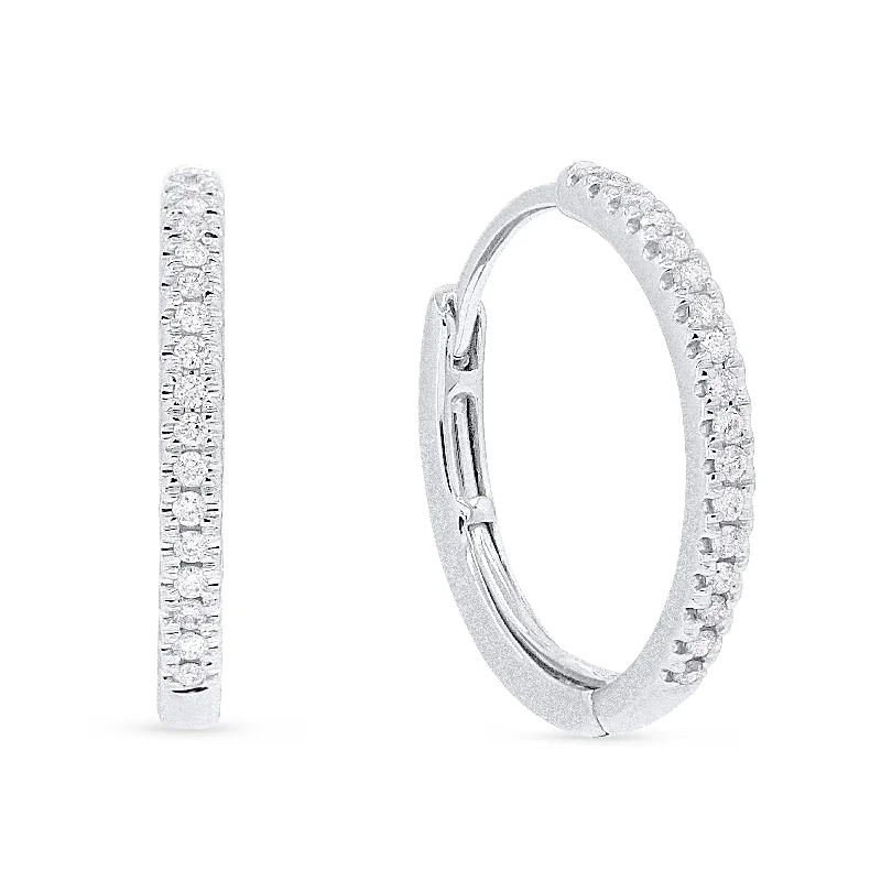 Drop Earrings with Star Motifs -18" 0.09Ct White Diamond Hoops Earrings In 14K White Gold