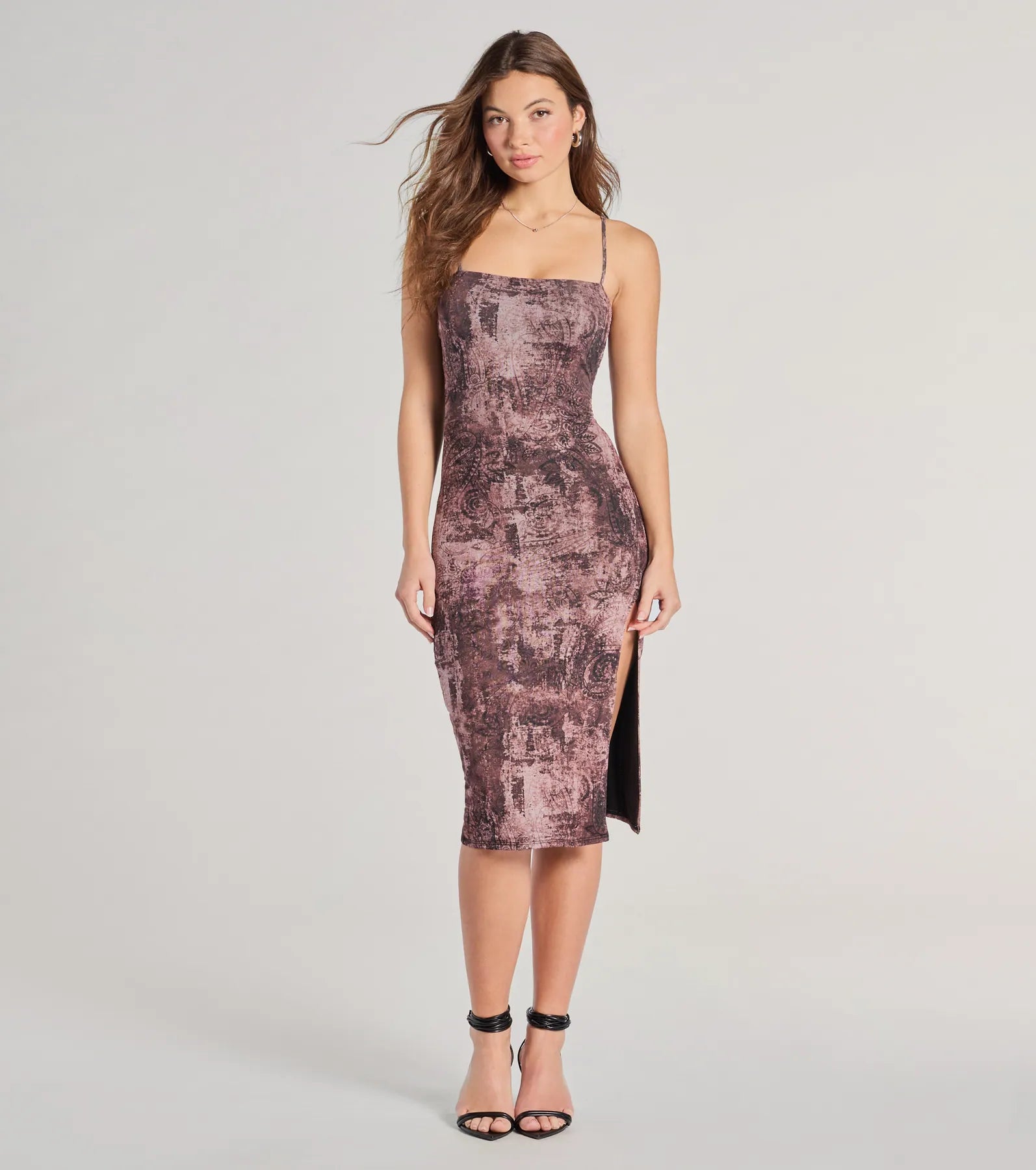 Belted Dresses for Shaping -Artsy Babe Paisley Bodycon Slit Midi Dress