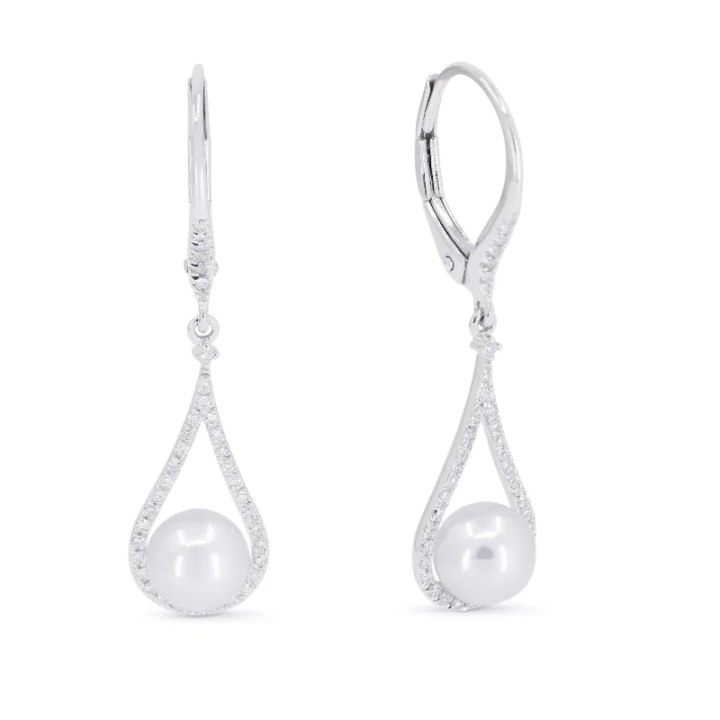 Vintage Drop Earrings with Patina -Ct Pearl Drop/dangle Earrings In 14K White Gold