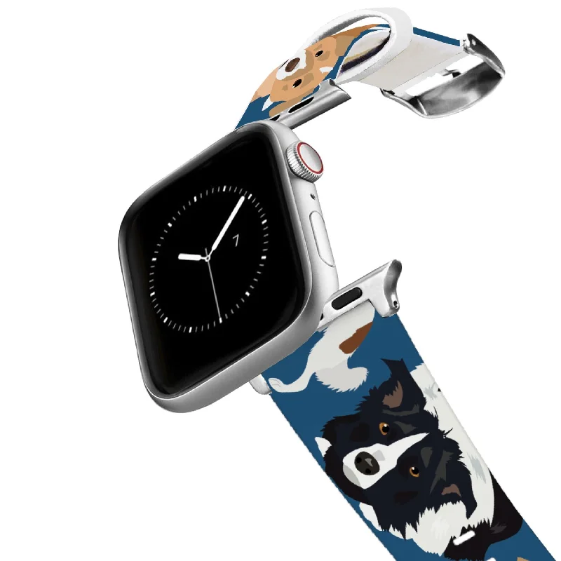 Leather band watches for women with elegant simplicity for all occasions -Silver Border Collie Apple Watch Band