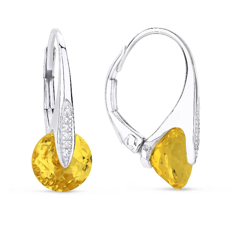 Gemstone and Diamond Drop Earrings for Opulence -8Mm 4.67Ct Citrine Drop/dangle Earrings In 14K White Gold