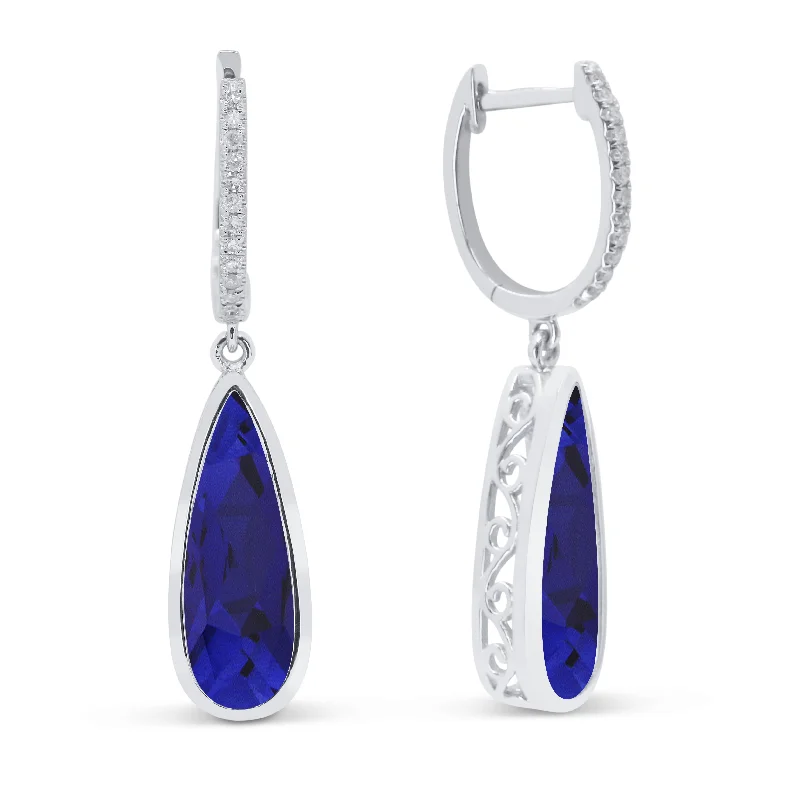 Hypoallergenic Drop Earrings for Sensitive -4.41Ct Created Sapphire Drop/dangle Earrings In 14K White Gold