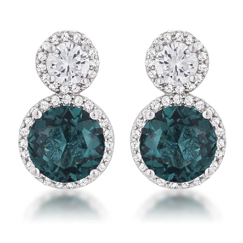 Contemporary Drop Earrings for Fashion -10Ct Rhodium Plated Blue Green Snowman Cubic Zirconia Earrings - 19mm x 12mm x 8mm