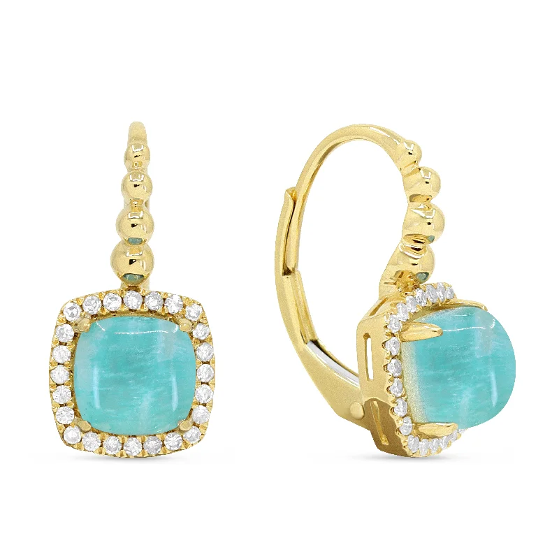 Drop Earrings for Yoga Session -18" 2.08Ct Amazonite Drop/dangle Earrings In 14K Yellow Gold