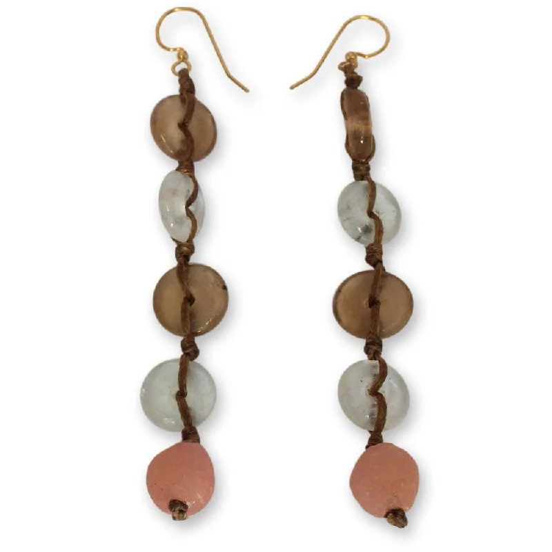 Drop Earrings with Animal Motifs -Handmade Recycled Glass Peachy Pretty Earrings (Ghana)